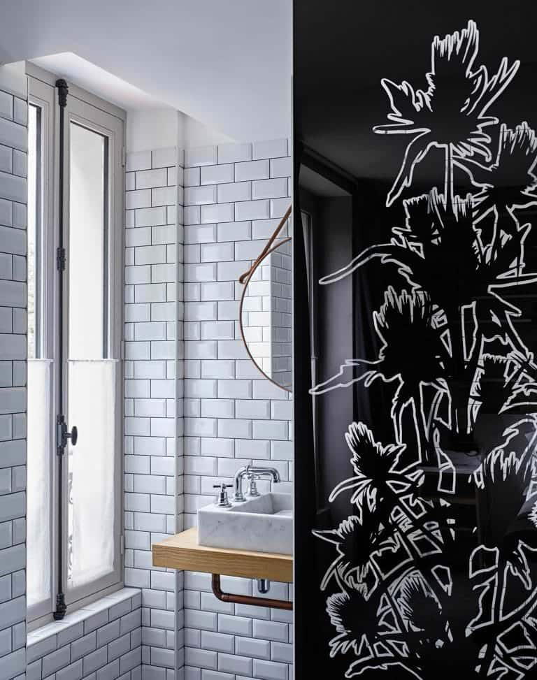 Paroi de douche en verre imprimé
